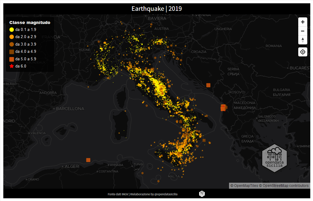 Italia 2019 | Earthquakes today | Mappe e grafici dinamici